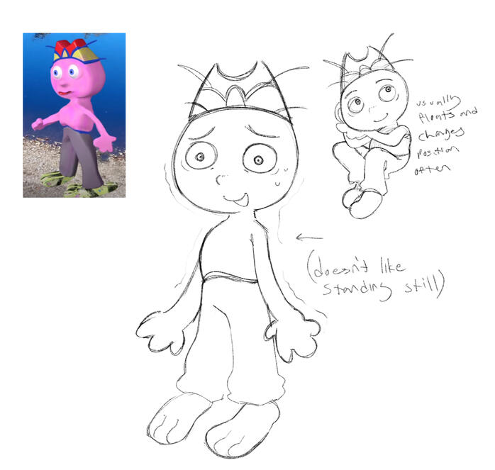 A personal reference sketch of the character "Green Flipper Friend" from Ratboy Genius